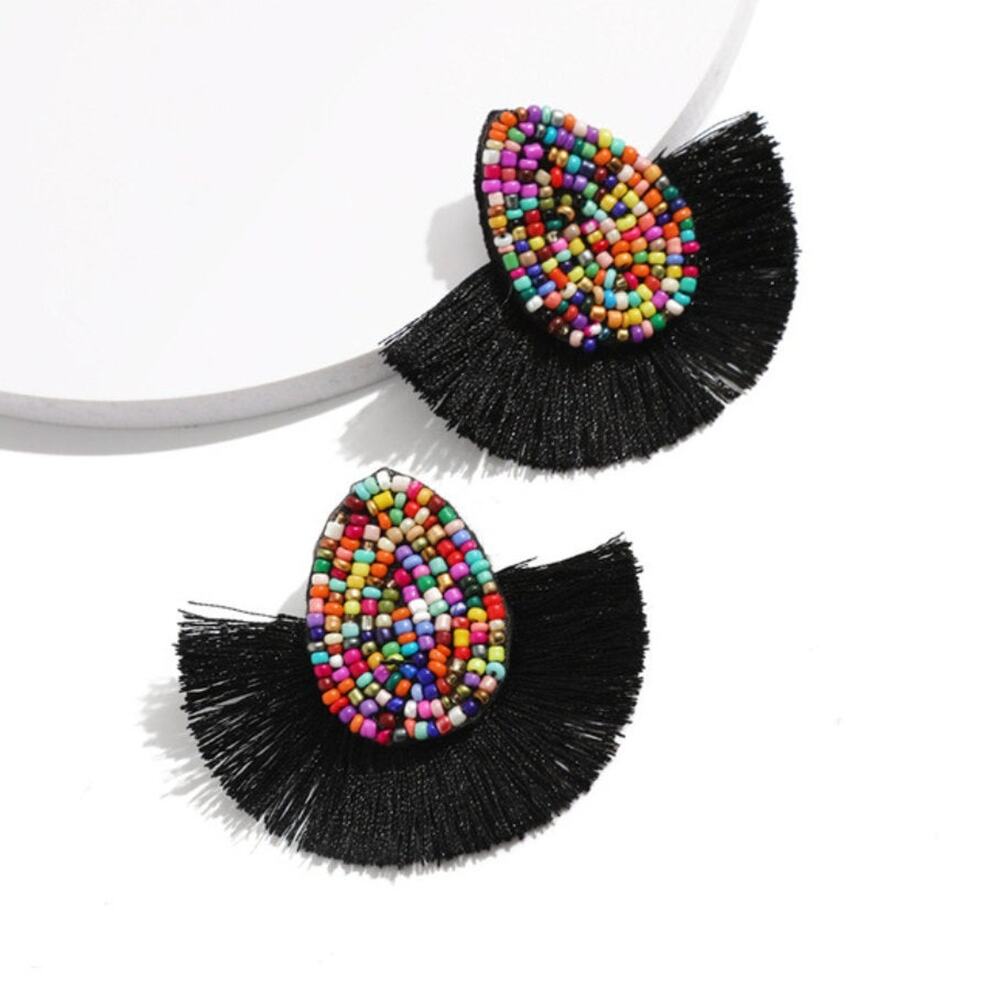 Marrakesh Bohemian Tassel Earrings - Black 1A1-BTE-012